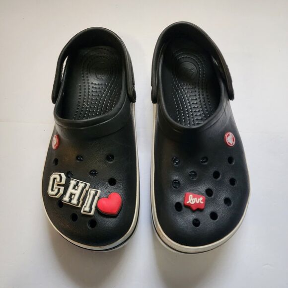 Crocs Shoes - Crocs Crocband Clog Mens 6 Womens 8 Black White Boarder Jibbits Seen Included